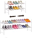 Shoe Rack 6-12 Pairs Shoes Organizer,Metal Iron of Expandable and Adjustable Shoes Organizer, Stackable Shoe Shelf for Entryway Doorway (2-Tier, White)