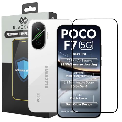 Image of Blackwik Tempered Glass Screen Protector for POCO F7 with Edge-To-Edge Protector Coverage | Easy Installation Kit (Black)