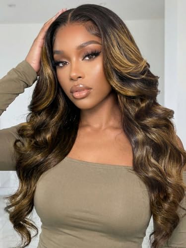 Image of Beauty Forever Bye Bye Knots No Slip Wig Balayage Brown 7x5 Lace Front Wig Human Hair Glueless Drawstring Wigs Loose Wave Face Framing Layers Curtain Bangs Pre Plucked Pre Cut 150% Density 20inch