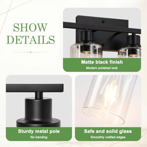 Image of MOKATNG 8-Light Bathroom Light Fixtures, Vanity Light with Clear Glass Shades, Matte Black Bathroom Light Fixtures Over Mirror, Modern Bathroom Wall Lamp for Mirror Living Room Cabinet Bedroom