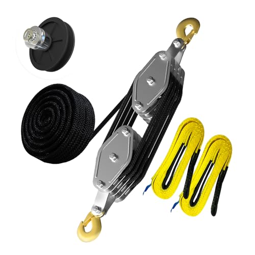 YATOINTO Rope Hoist Pulley System, 4400LB Pulley Block and Tackle, 8:1 Ratio Lifting Power 65ft, Heavy Duty...