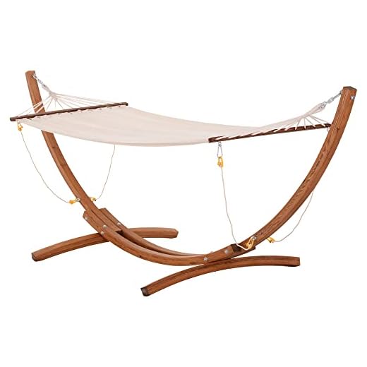 Outsunny 10' Wood Outdoor Hammock, Hammock with Stand Rainbow Bed, Heavy Duty Roman Arc Hammock for Single Person for Patio Backyard Balcony Porch, White