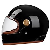 Loyoriwy Retro Motorcycle Helmet for Adults，Vintage Full Face Helmet with Ventilation System, Waterproof Design for Motorcycle Riding，Harley Riding, Daily Commute & Road Trips (Bright Black ，M)
