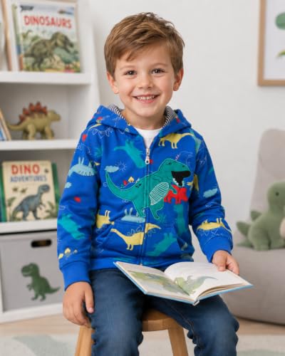 Image of Popshion Boys Toddler Cartoon Dinosaur Hoodies Jacket Cool Long Sleeve Zipper Hooded Sport Sweatshirt Coat for Kids 1-7 Years