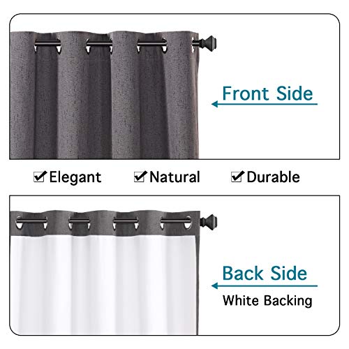 Flamingo P 100% Blackout Curtains Textured Linen Curtains For Bedroom Energy Saving Window Treatment Grommet Burlap Curtain Drapes Thermal Insulated White Liner, 2 Panels, 52 X 84 Inch, Grey #TOP3