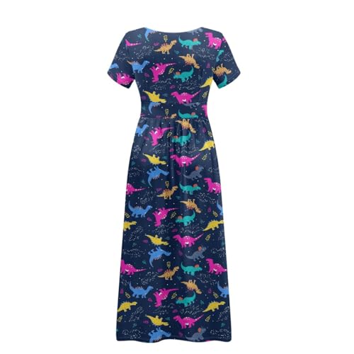 Image of Women's Fall Summer Short Sleeve Ankle Length V-Neck Party Dress with Pockets Size S-3XL