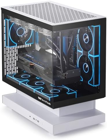 darkFlash FLOATRON F1(2025) Micro-ATX PC Case, 270° Panoramic Floating Gaming Case, Back Connect Support, 3X ARGB PWM Fans, High Airflow, Type-C, Supports 360mm AIO (3 RGB Fans)