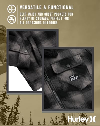 Image of Hurley Mens Flannel Jacket - Soft Fleece Plaid Sherpa Lined Flannel Trucker Jacket - Warm Winter Jackets for Men