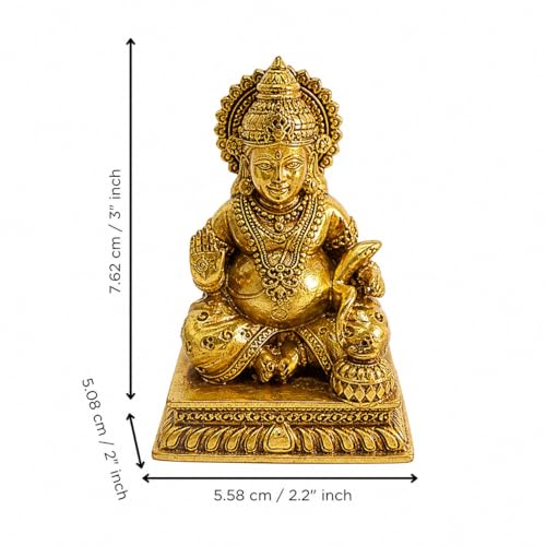 Image of eCraftIndia Golden Brass Kuber Murti for Home Temple Pooja Mandir | Lord Kuber Idol Gift for Diwali Housewarming