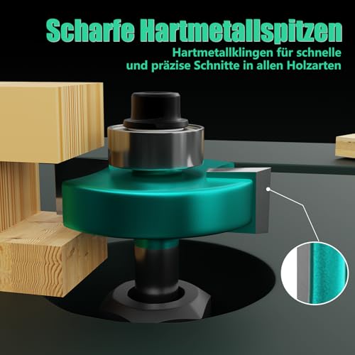 CSOOM 20-teiliges professioneller Fräser-Set für Holzbearbeitung mit Ersatzlagern, geeignet für 8mm Schaft, Hartlegierungsklingen, Holzbearbeitungswerkzeuge, verpackt in stabilen Holzkisten