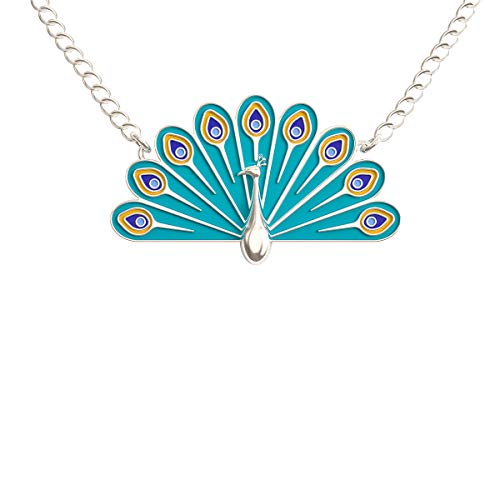 Happy Kisses Peacock Necklace with Gift Card– Stunning Teal Blue Feathers Jewelry Pendant, Silver or Gold Plated – Charm for Girls and Women3