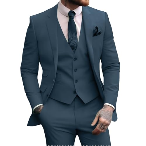 Mens 3 Piece Suit Two Button Slim Fit Tuxedo Solid Classic Wedding Prom Party Blazer Vest Pants Suit Jacket for Men3