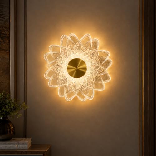 Image of FILLISKA Diamond Cut Glass Finish and Aluminium Indoor Luxurious Wall Lamp, with Adjustable Colour Temperature (Acrylic Gold Flower-013B)