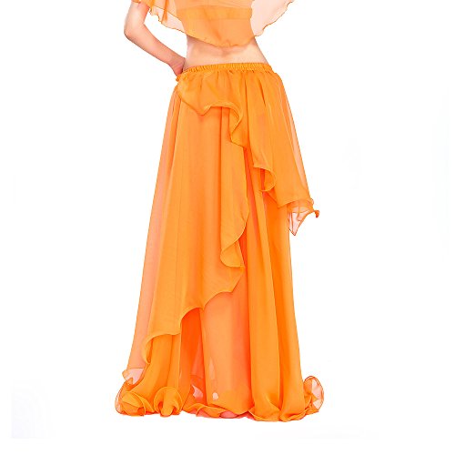 Royal Smeela Chiffon Fairy Belly Dance Skirt For Women Tribal Belly Dance Skirts High Split, One Size, 11 Colors Orange #TOP3