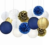 Sopeace White Navy Blue Gold 8inch 10inch Tissue Paper Pom Pom Paper Flowers Paper Honeycomb Paper L