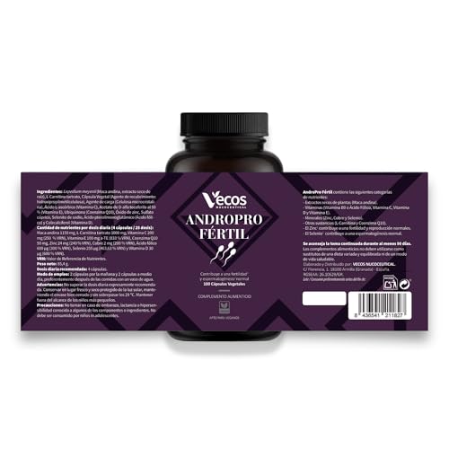 AndroPro Mejora la Fertilidad Masculina | Suplemento con Maca, L-Carnitina, Coenzima Q10 y Vitamina C y E | Aumenta el Libido y la Calidad del Esperma en Hombres