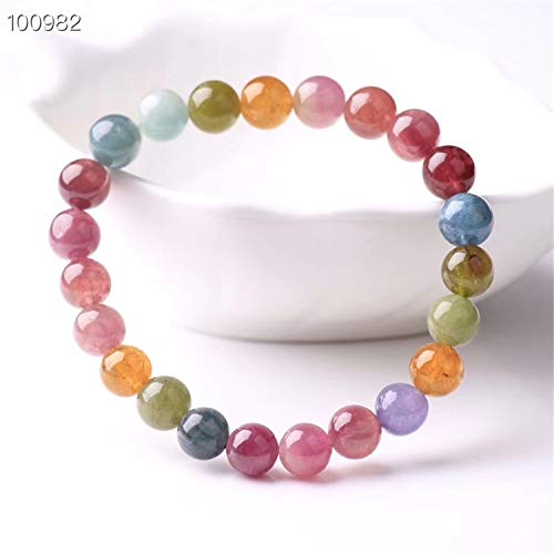 7mm Natural Colorful Rainbow Tourmaline Gemstone Clear Beads Stretch Crystal Bracelet AAAA4