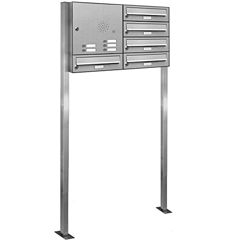 Preisvergleich Produktbild AL Briefkastensysteme 5er Edelstahl Standbriefkasten mit Klingel rostfrei als 5 Fach Briefkastenanlage in Postkasten Briefkasten Design modern