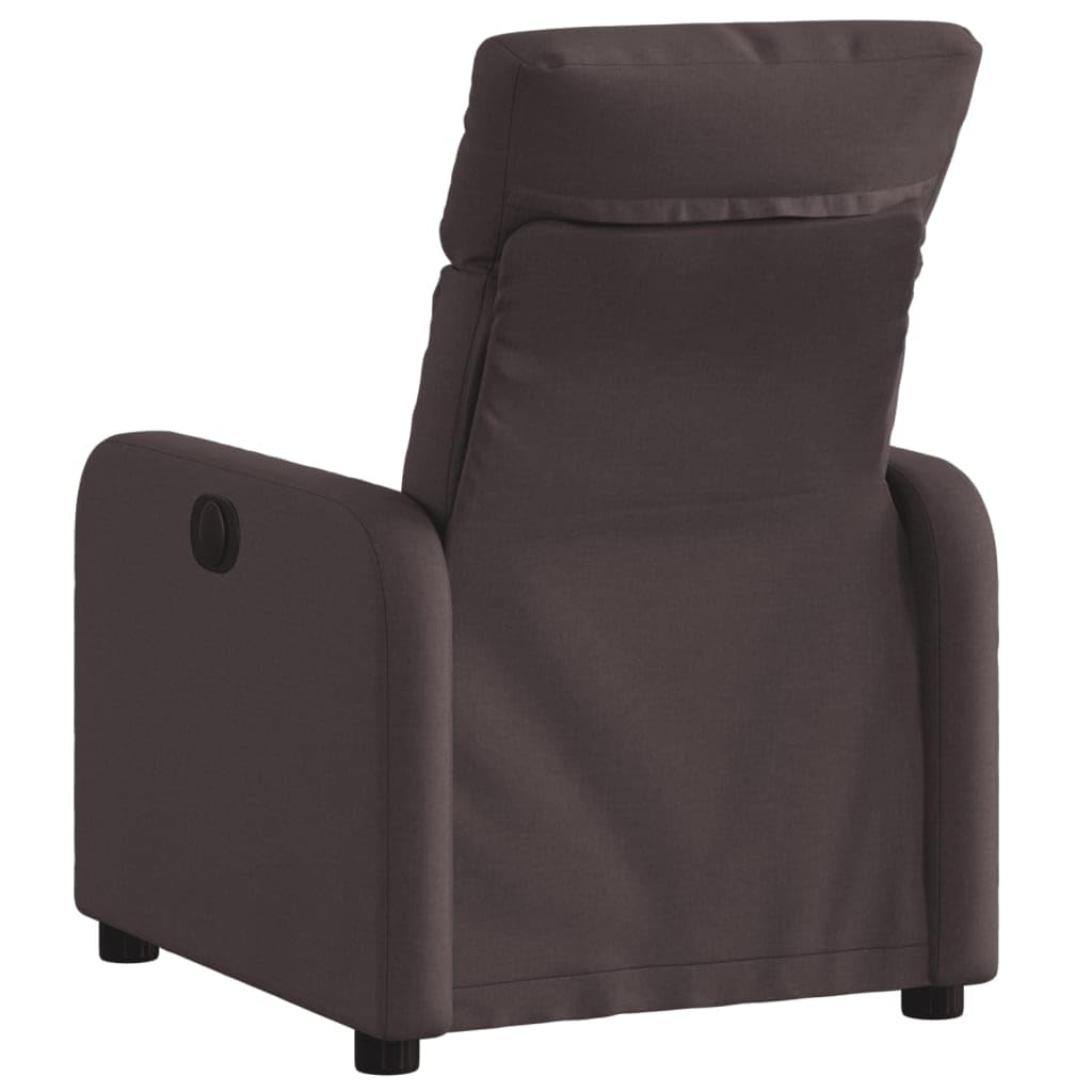 Fotel relaksacyjny, ciemnobrązowy materiał z ręczną funkcją leżenia, regulowane oparcie i podłokietniki, drewniana metalowa rama, ergonomiczny fotel do salonu i kącika do czytania