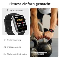 AcclaFit Smartwatch Damen Herren, 1,85" HD Touch Fitnessuhr mit Telefonfunktion, 140+Sportmodi Smart Watch Fitness Tracker mit Pulsmesser Schlafmonitor Schrittzähler,IP68 Fitnessuhr für iOS Black – Ansicht 3