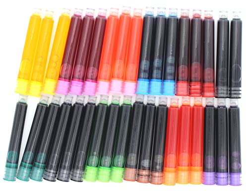 Anller 35 Pieces Ink Cartridges for Fountain Pen with Storage Box, 3.4 mm Bore Diameter, Multicolor