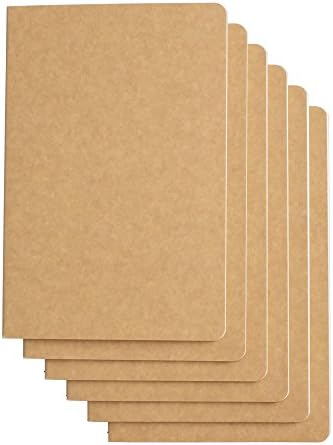 TWONE Travel Journal, 6 Pack Notebook Journal for Travelers Work School Writing Note Taking Kraft Brown Soft Cover A5 Notebooks 5.5” x 8.3”, 60 Dot Grid Pages, 30 Sheets