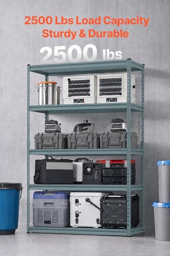 Image of Adjustable 5-Shelf Metal Storage Rack | Heavy-Duty Steel Boltless Rivet Utility Shelving Unit for Garage, Kitchen & Office | 54 Inches Height (54 x 24 x 12 in) - Grey