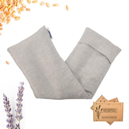 Saco semillas microondas, saco térmico de semillas con funda lavable 100% algodón, lavanda natural y trigo(48x15). Cojín térmico para calmar el dolor. Retención de frío y calor (Gris)