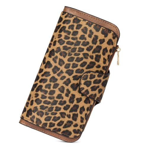 Image of CLUCI Wallet For Women PU Leather RFID Blocking Womens Wallet Bifold Card Holder with ID Window Gifts for Women Birthday, z Leopard, Large, Fashion
