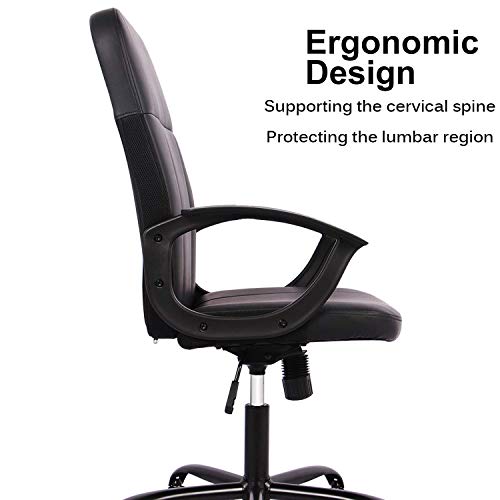 Office Chair, Mid Back Leather Desk Chair, Computer Swivel Office Task Chair, Ergonomic Executive Chair with Armrests - Thumbnail 2