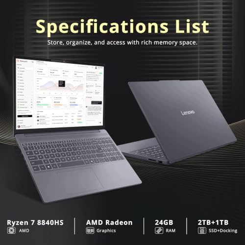 Image of Lenovo IdeaPad Slim 3 15.3 inch WUXGA Touchscreen Laptop, AMD Ryzen 7 8840HS, 24GB DDR5 RAM, 3TB Storage (2TB SSD + 1TB Docking Station), Backlit Keyboard, Numeric Keypad, Windows 11, Luna Gray