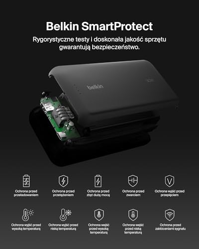 Belkin Przenośna ładowarka, powerbank 20 000 mAh 30 W PD ze zintegrowanym kablem – szybkie ładowanie USB-C Power Delivery, do urządzeń iPhone serii 16, iPad Pro, Galaxy serii S25 i innych – czarna