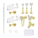 QWALIT Ear Piercing Kit Gold Ear Piercing Gun Kit Self Piercing Earrings Piercing Kit Disposable Earring Gun Piercing Kit with Earring Studs Self Cartilage Ear Piercing Kit Flat Back at Home