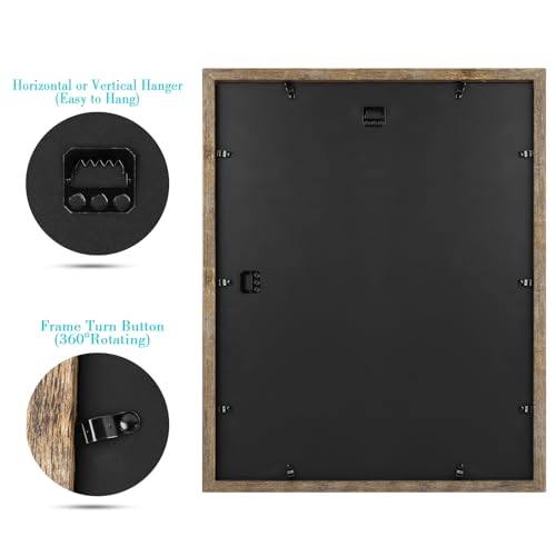 Image of Frametory, 16x20 Picture Frame With Mat for 11x14 Picture - High Definition Glass Wide Molding - Preinstalled Wall Mounting Hardware (Rustic Brown, 3 Pack)