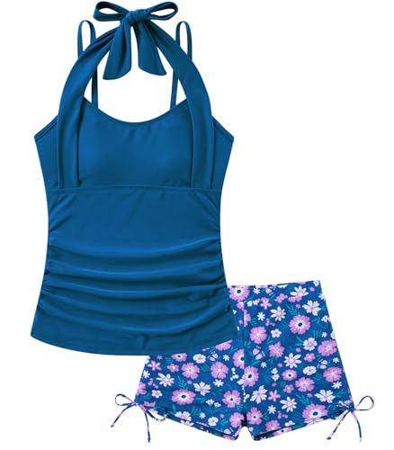 Image of Girls Tankini Swimsuit 2 Piece Halterneck Bathing Suit for Teens Size 7-16