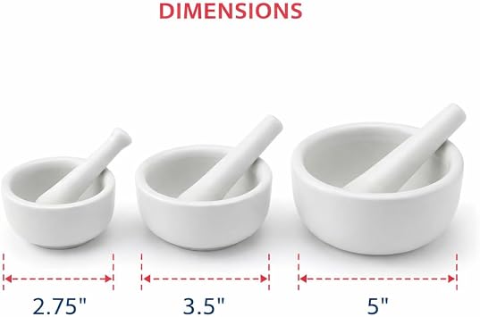 HIC Kitchen Mortar and Pestle Set, Fine Porcelain, Set of 3 Sizes, Spice Herb Grinder, Pill Crusher, Nut Butter Maker