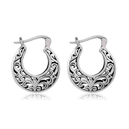 MIMI Oxidized Sterling Silver Textured Filigree Round Hoop Earrings
