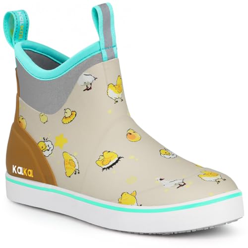 Image of Kalkal Women's Deck Boots, Waterproof Ankle Rain Boots Fishing Boots with High Traction, Women's Rubber Boots For Gardening Fishing Boating Camping