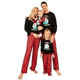 Honwenle Family Christmas Pjs Matching Sets Christmas Pajamas Santa Printed Top Red and Black...