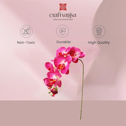 Image of CraftVatika Artificial Faux Pink Orchid Flower Single Stem with 10 Flower Heads | Phalaenopsis-Style Butterfly Orchid Look | Decorative Flower for Vase Decoration, Home, Office, Wedding Event Decor