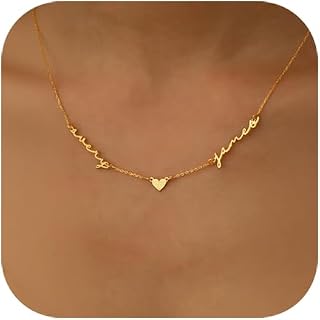 Personalized Name Necklace with Curb Chain,18K Gold Plated Handmade Personalized Necklace with Kid Name Family Choker Nameplate Necklace Mother Day Jewelry Gift for Mom