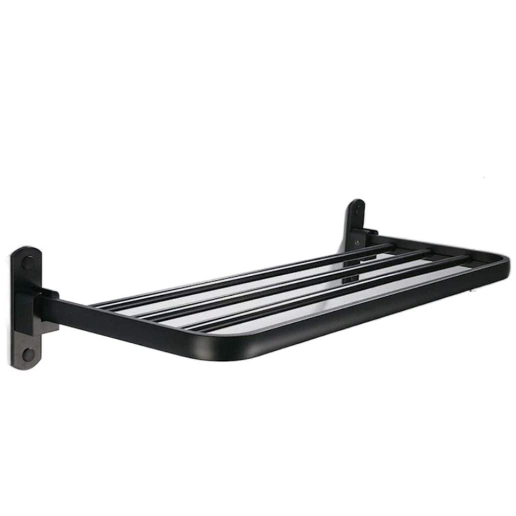 FGXHHS Towel Rail Shelf Black Space Aluminum Rack Strong Load-bearing Smooth Folding Bathroom Bar (Blue : Svart, Size 40cm)