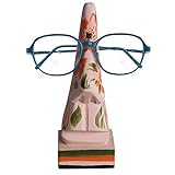 STORE INDYA Hand Carved Wooden Eyeglass Spectacle Holder Stand for Home Office Desk Décor Gift (Floral Design- Nose)