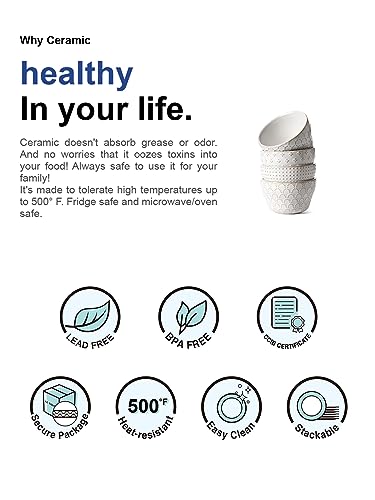 LE TAUCI Small Bowls 8 oz, Dessert Bowl, Ice Cream Bowl for Chili Dipping Sauce Coffee Bouillon, Ceramic Soup Cups - 4 inch, Set of 4, Arctic White