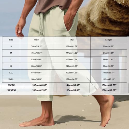Cotton Linen Pants Men Casual Drawstring Elastic Waist Harem Plus Size Capris Lightweight Yoga Hippie Baggy Trousers3