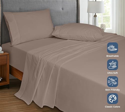 Image of Royale Linens 100% Organic Cotton Full Flat Sheet Only - Super Soft - Percale Top Sheets - Full Flat Sheet Sold Separately - Breathable, Cool & Crisp White Sheets Only (81 inch x 96 inch, Mocha)