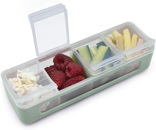 Miniatura 13 de melii Snackle Box - Contenedor de aperitivos de 4 compartimentos con tapas individuales, almacenamiento de alimentos sin BPA para viajes, escuela y