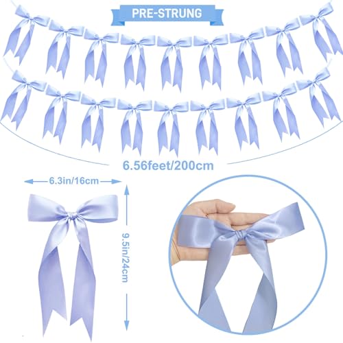Image of 2pcs Bow Garland Banner Ribbon Bow Party Decorations for Baby Shower Decor Tying The Knot Girls Bow Coquette Birthday Party Decoration (Blue)