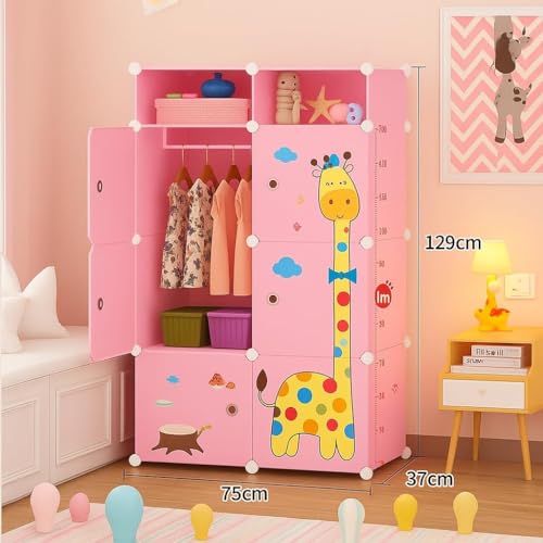 Image of 8 Door Foldable Plastic Wardrobe for Clothes Baby Cupboard for Clothes Storage, Wardrobe for Kids, Plastic Almirah, Collapsible Wardrobe for Living Room (Pink-S4, 6+2-Door)