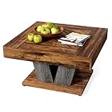LITTLE TREE Square Coffee Table, Modern Rustic Coffee Table for Living Room, Wooden Table with Adjustable Feet, Brown